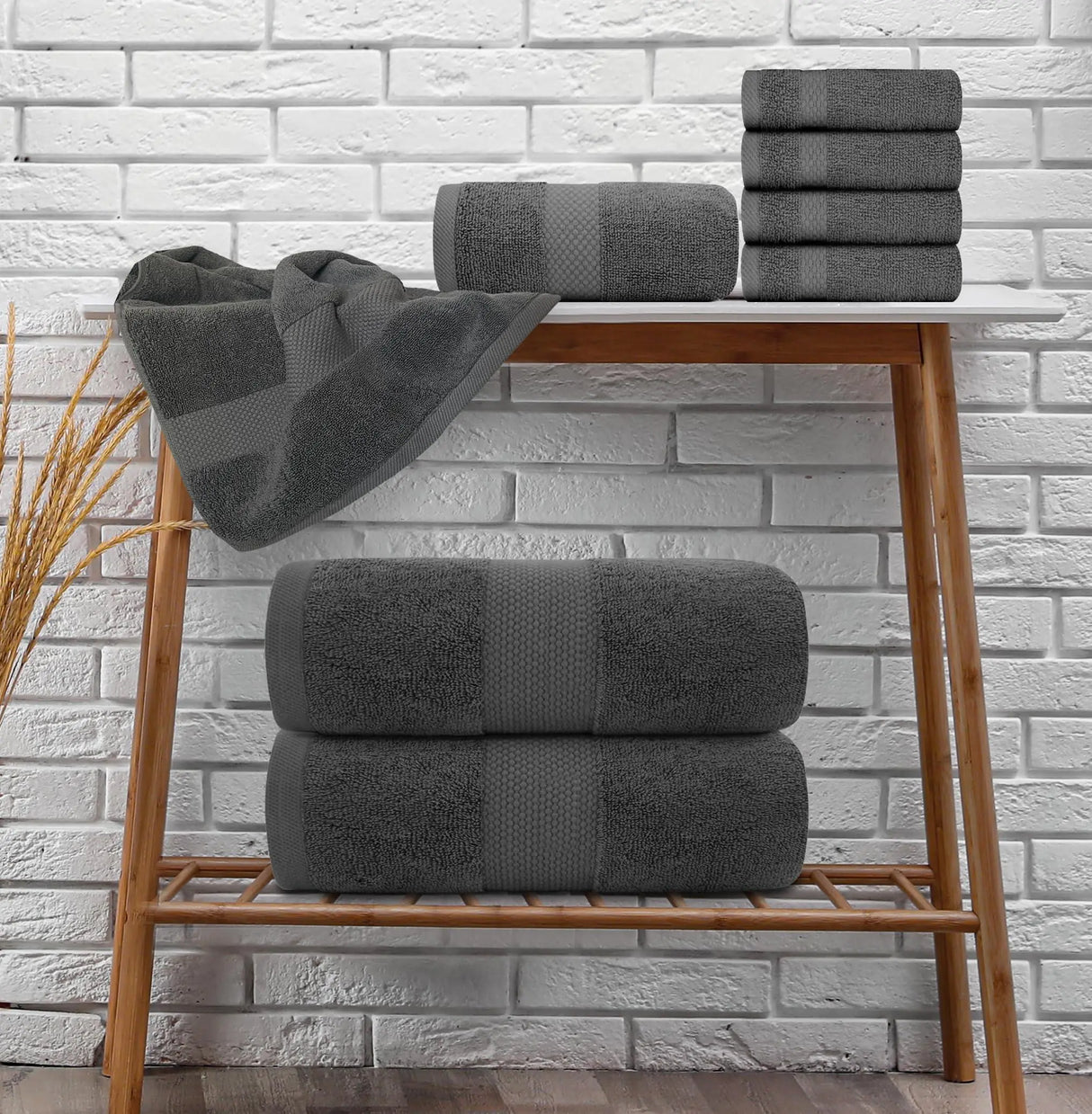 Luxury Dark Gray Bath Towel Set 8 Pcs Combed Cotton 700GSM Hotel Quality