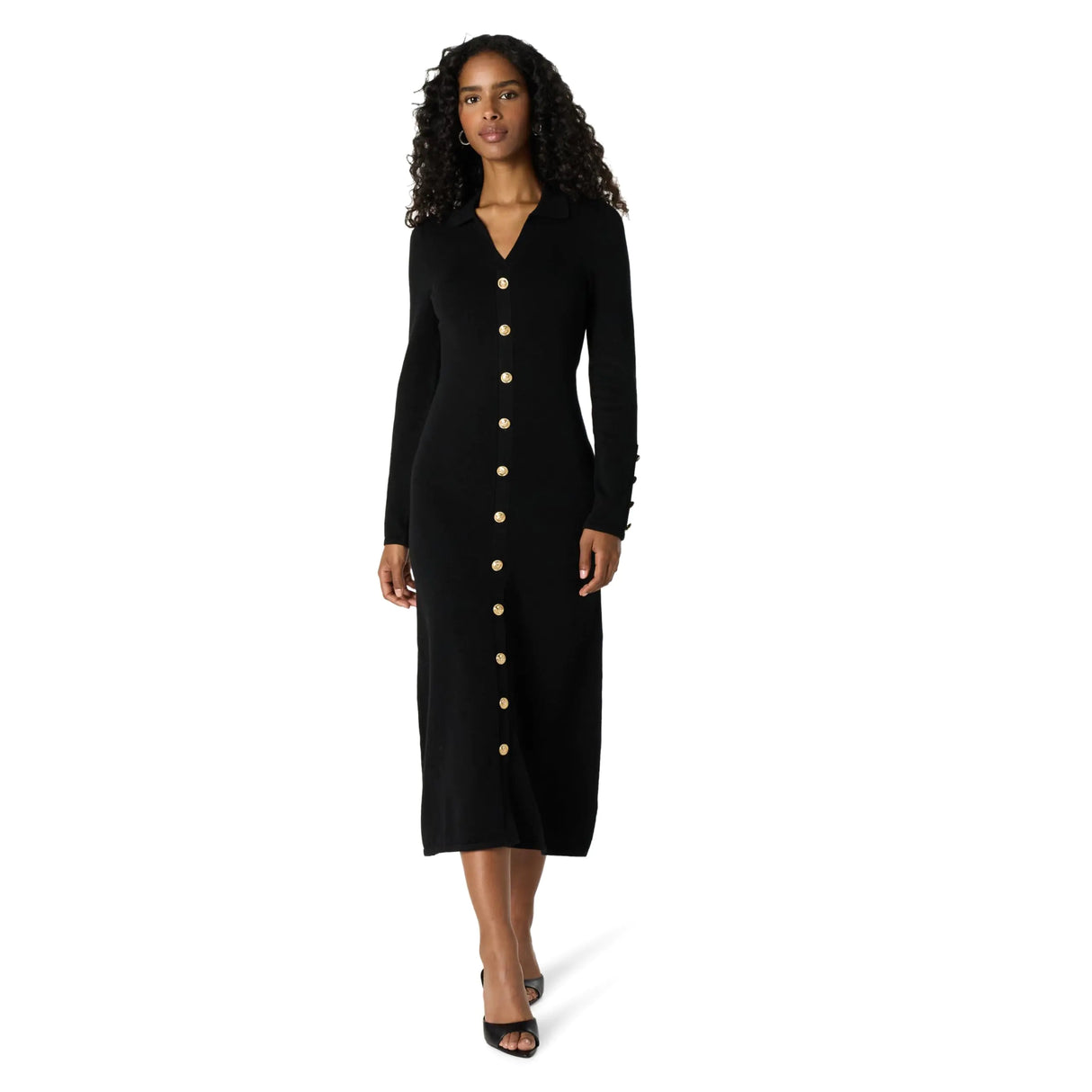 The Drop Women’s Black Gold Button Sweater Midi Dress L