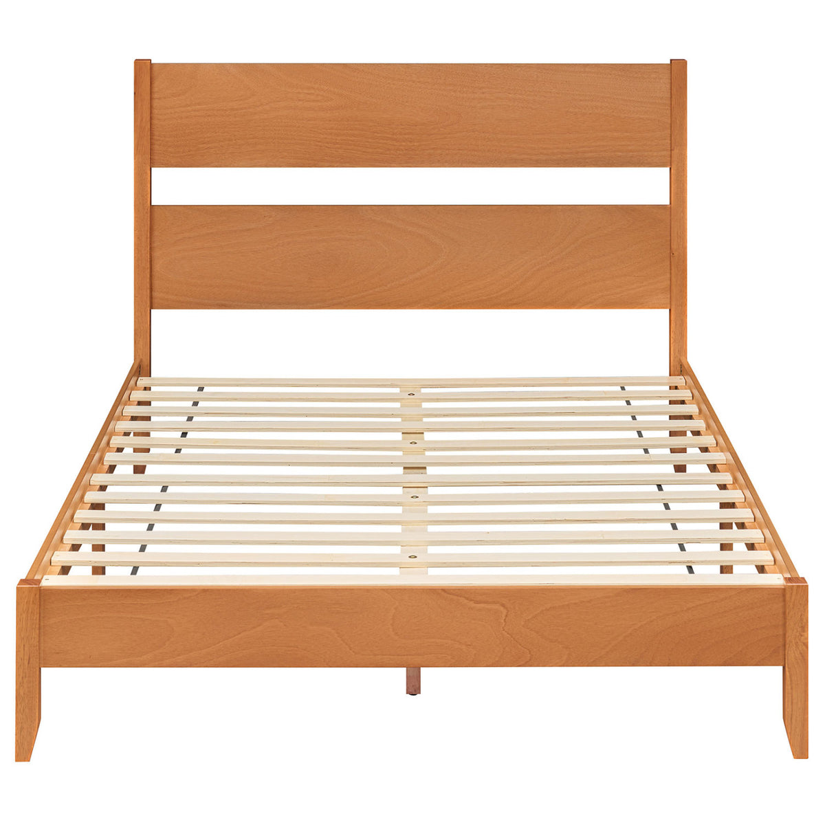 Queen Bed Frame with Headboard and Solid Wood Legs 12 Slats-Warm Brown