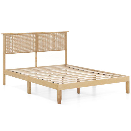 Twin/Full/Queen Size Bed Frame with Rattan Headboard-Queen Size