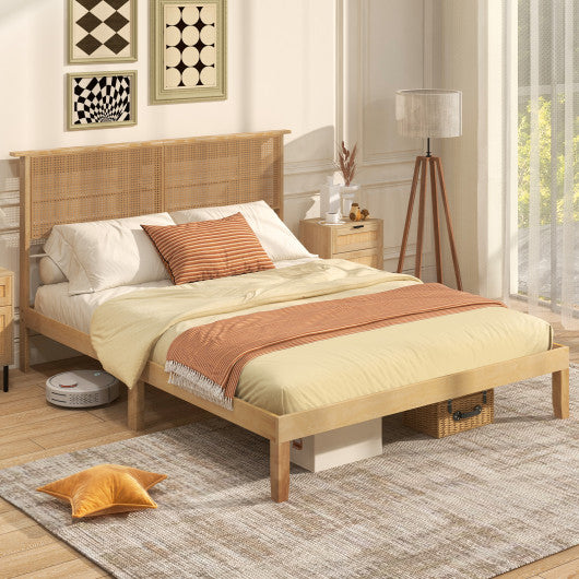 Twin/Full/Queen Size Bed Frame with Rattan Headboard-Queen Size