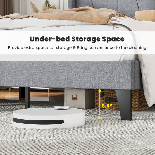 Full/Queen Size Bed Frame with Wingback Headboard and Wood Slat Support-Queen Size