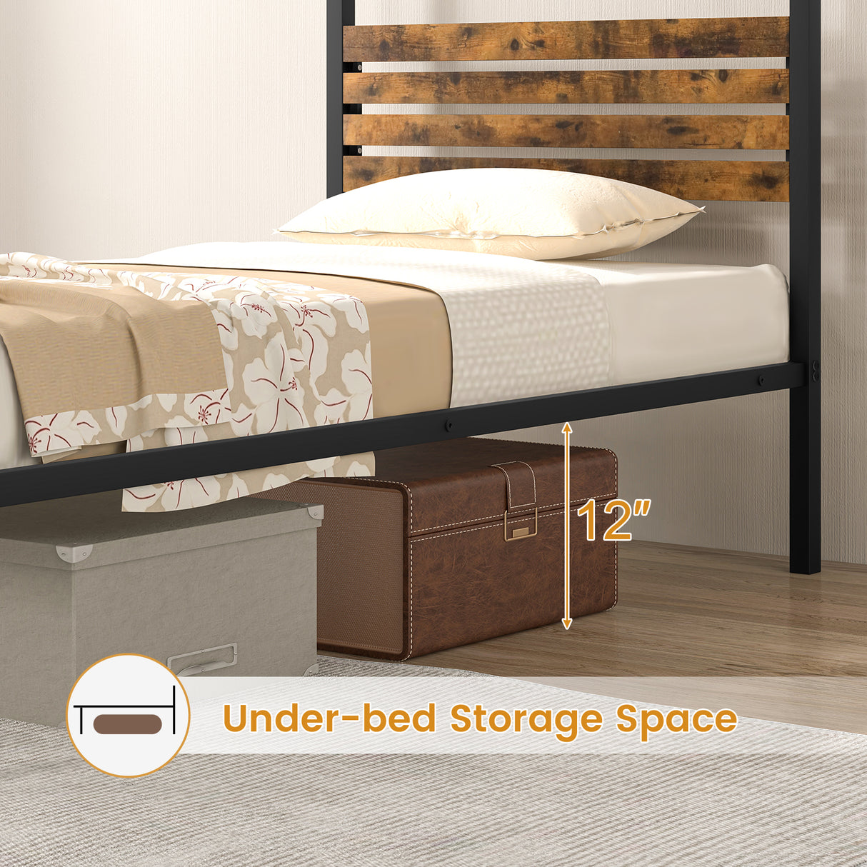 Queen Size Canopy Bed Frame with Under Bed Storage-Twin Size