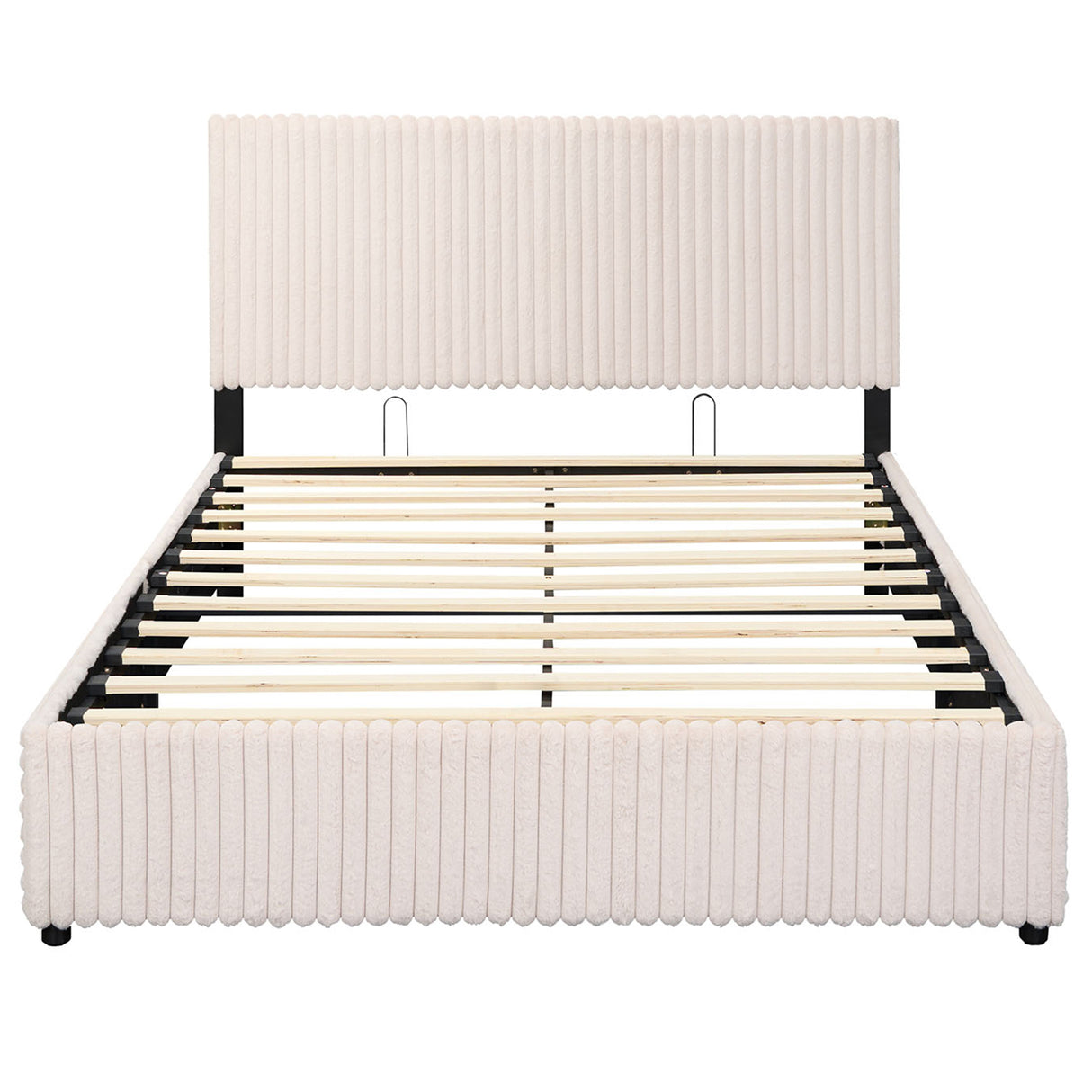Queen Size Lift-up Storage Bed with Wooden Slat Support-Beige