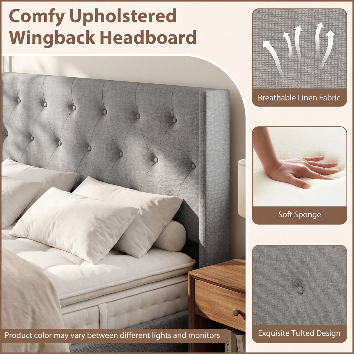 Queen Size Lift-up Storage Bed Modern Linen Upholstered Platform Bed-Gray