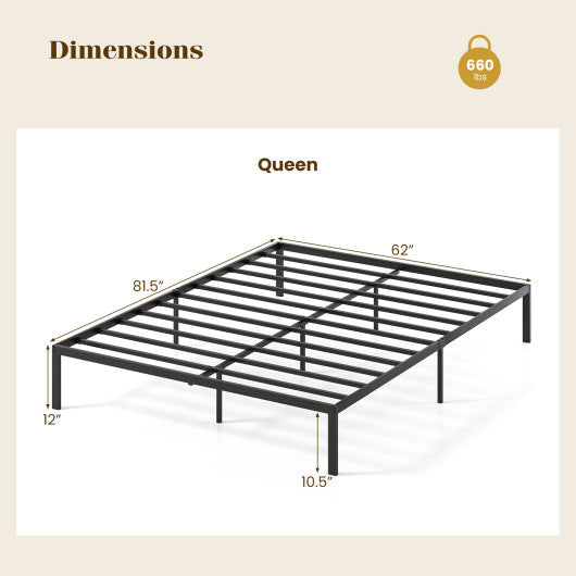 Full/Queen/King Size Metal Bed Frame Heavy Duty Support Slats Mattress Foundation-Queen Size