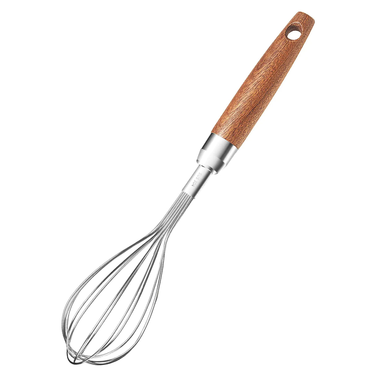 Stainless Steel Wire Whisk for Cooking- Wooden Handle Kitchen Hand Whisk Multi Function Non Stick Balloon Whisk Egg Beater for Blending Whisking Beating Frothing Stirring Batters (9"L x 1.8"W)