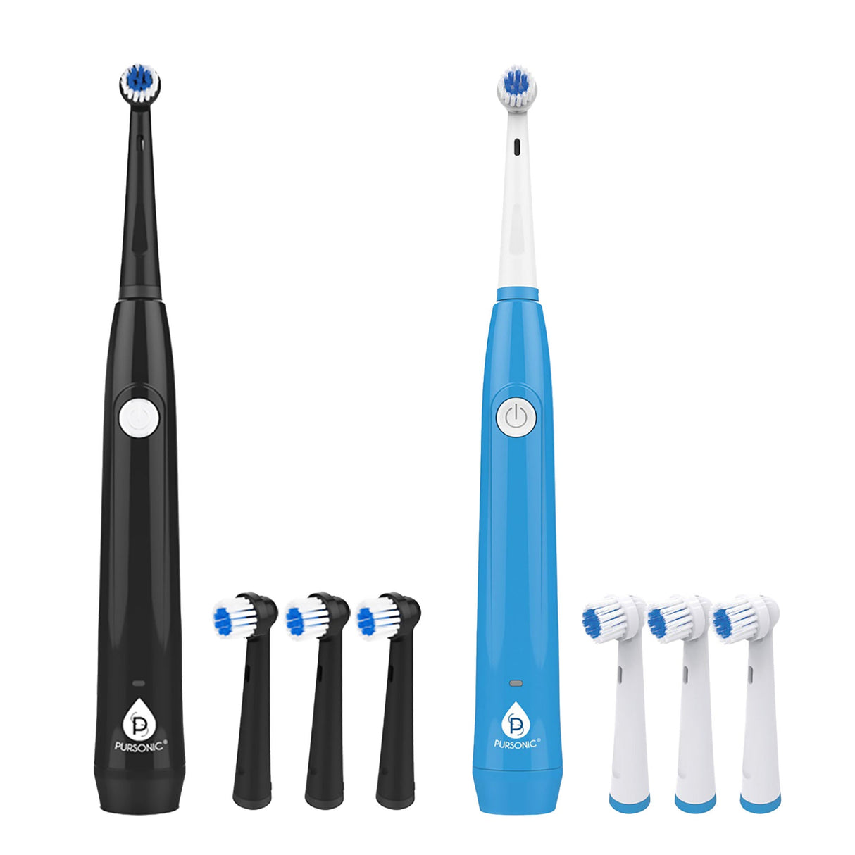 Him’s and Her’s Pursonic USB Rechargeable Rotary Toothbrush Bundle – Black & White Set with 6 Brush Heads and UV Sanitizer Design by Pursonic