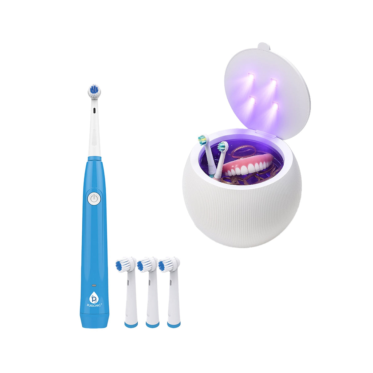 Pursonic Advanced Oral Care & Hygiene Bundle – Ultrasonic Cleaner Pod + Rechargeable Electric Toothbrush by Pursonic