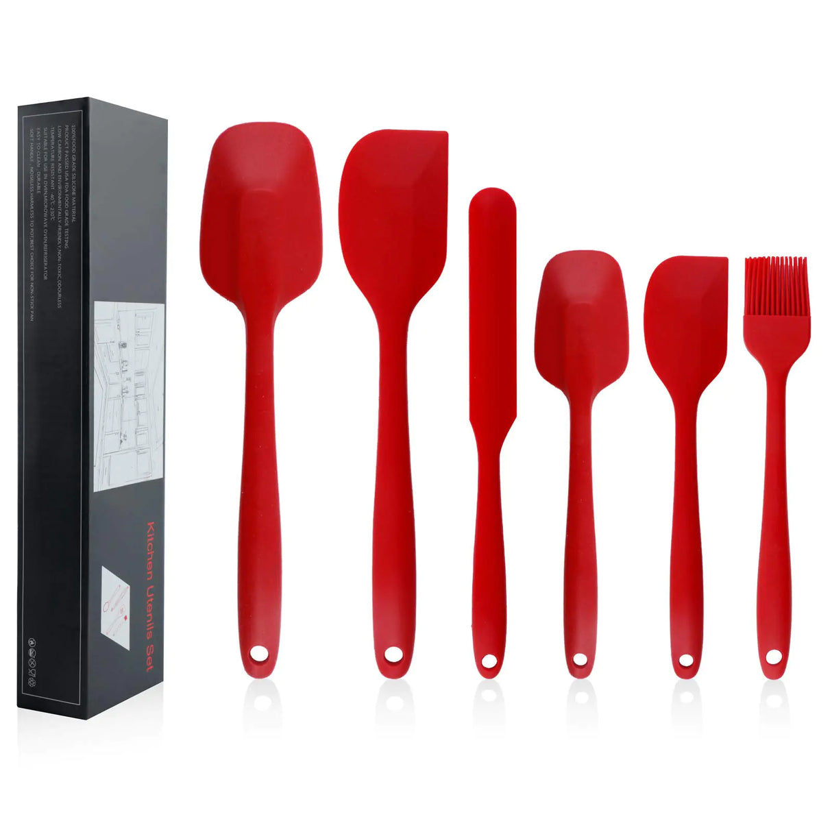 Shebaking Silicone Spatula 6 pieces Heat Resistant Rubber Spatulas Set for Baking Cooking and Mixing Kitchen Utensils Seamless One Piece Design Spatula with Stainless Steel Core (Red)