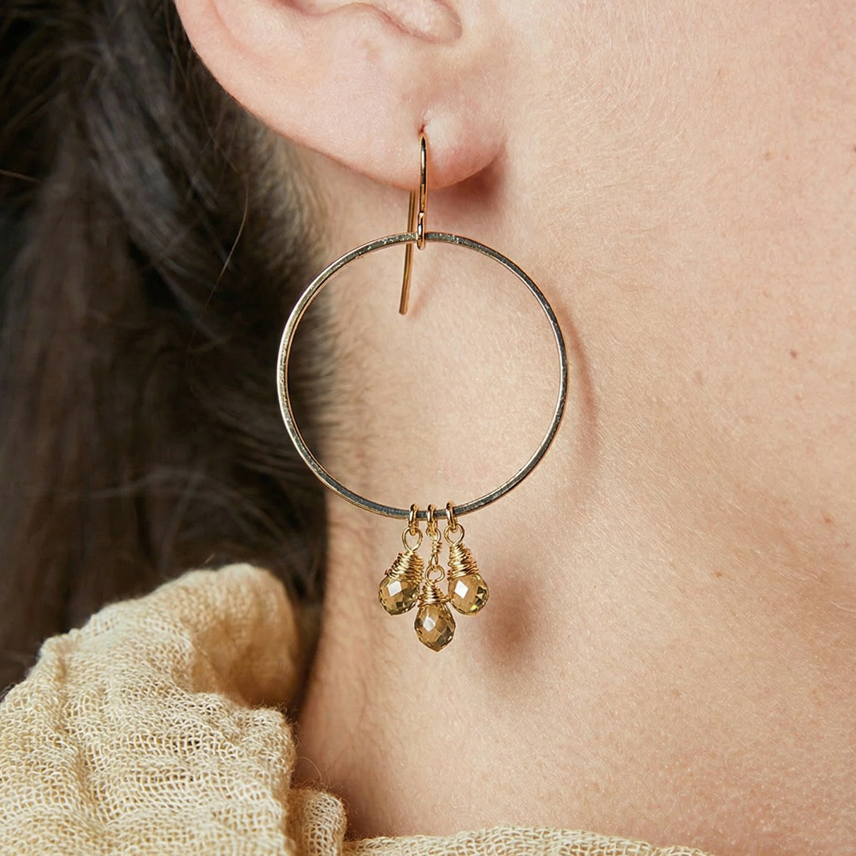 Radiant Crystal Dangle Hoops Earrings in Gold | Cut Glass Gemstones