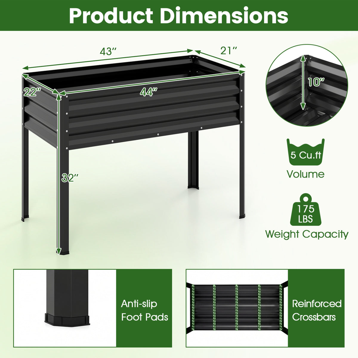 Raised Garden Bed Set of 2 Electro-Coating Metal Large Elevated Planter Box-Black