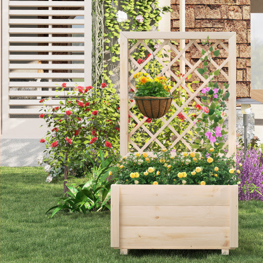 Raised Garden Bed Wooden Elevated Planter Box with Lattice Trellis-S