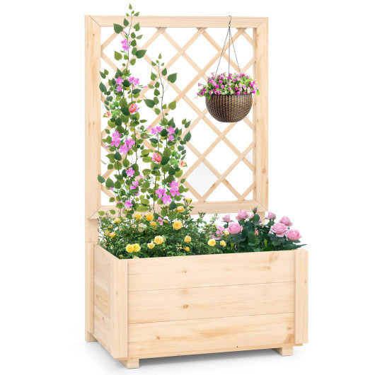 Raised Garden Bed Wooden Elevated Planter Box with Lattice Trellis-S