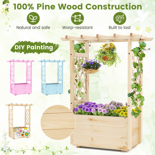Raised Garden Bed Wooden Elevated Planter Box with Hanging Roof-S
