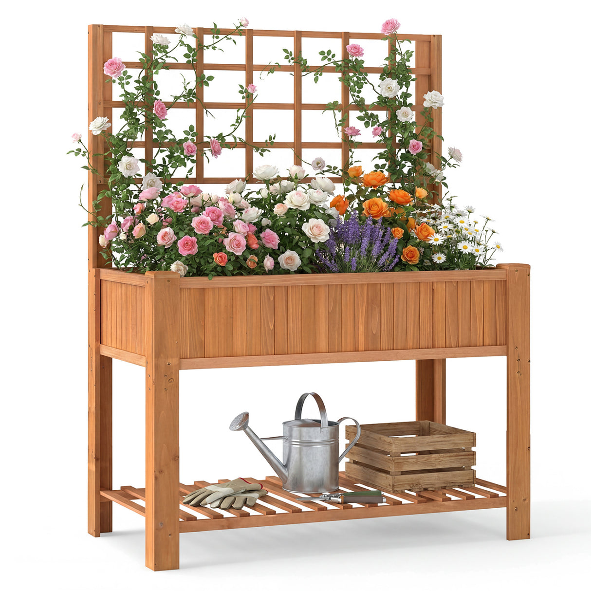 Raised Garden Bed with Trellis Wooden Elevated Planter Box with Legs-Orange