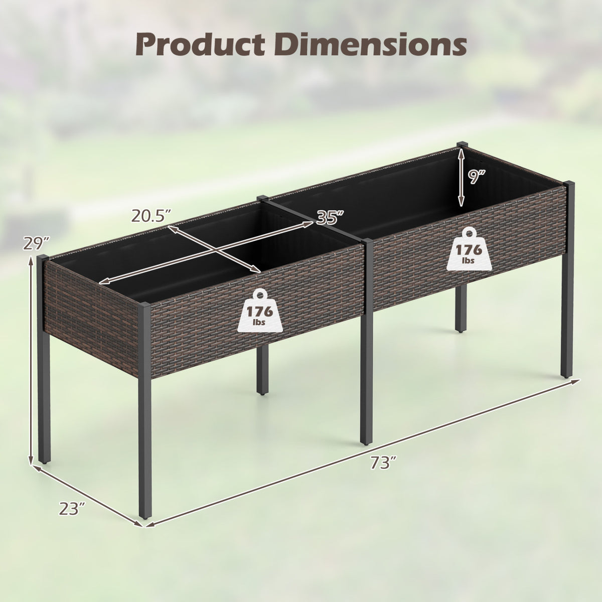 Raised Garden Bed with Legs and Removable Liner for Vegetables Herbs Patio-Brown