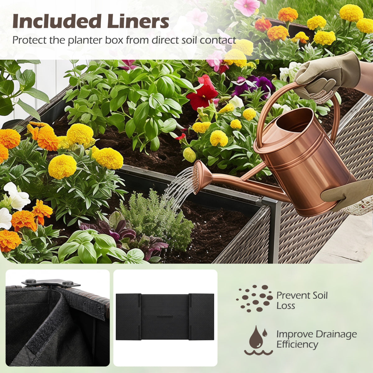 Raised Garden Bed with Legs and Removable Liner for Vegetables Herbs Patio-Brown