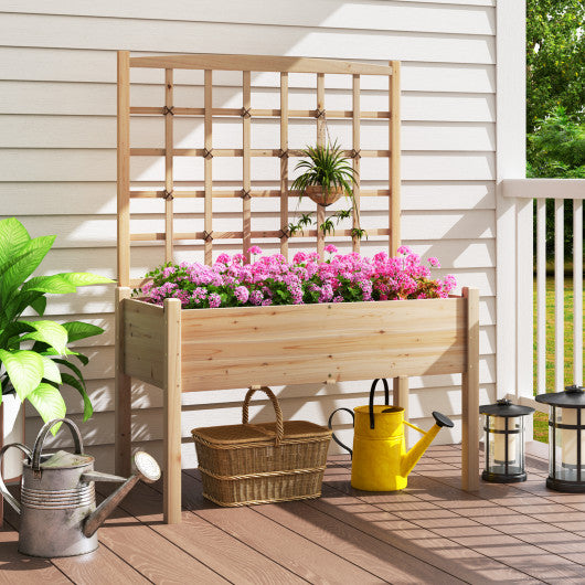 Raised Garden Bed with Lattice Trellis and Drainage Holes Elevated-Natural
