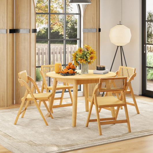 Rattan Cane Folding Dining Chairs Set of 2 with Rotatable Backrests-Natural