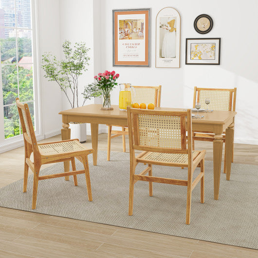 Rattan Dining Chair with Natural Cane Woven Backrest and Teak Wood Frame