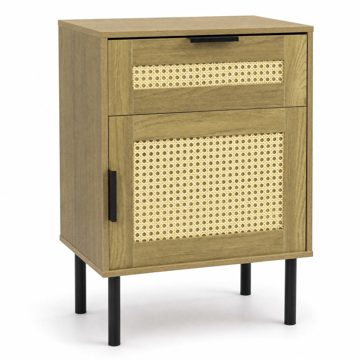 Rattan Nightstand with Drawer and Storage Cabinet for Bedroom Dorm-Natrual