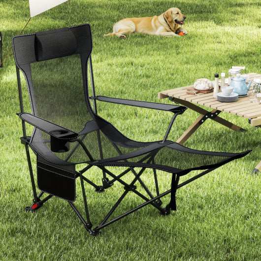 Reclining Camping Chair with Removable Footrest and Adjustable Backrest-Gray