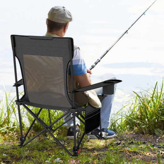 Reclining Camping Chair with Removable Footrest and Adjustable Backrest-Gray