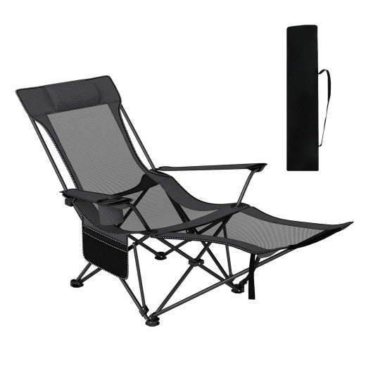 Reclining Camping Chair with Removable Footrest and Adjustable Backrest-Gray
