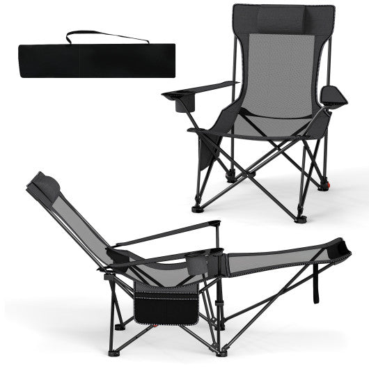 Reclining Camping Chair with Removable Footrest and Adjustable Backrest-Gray
