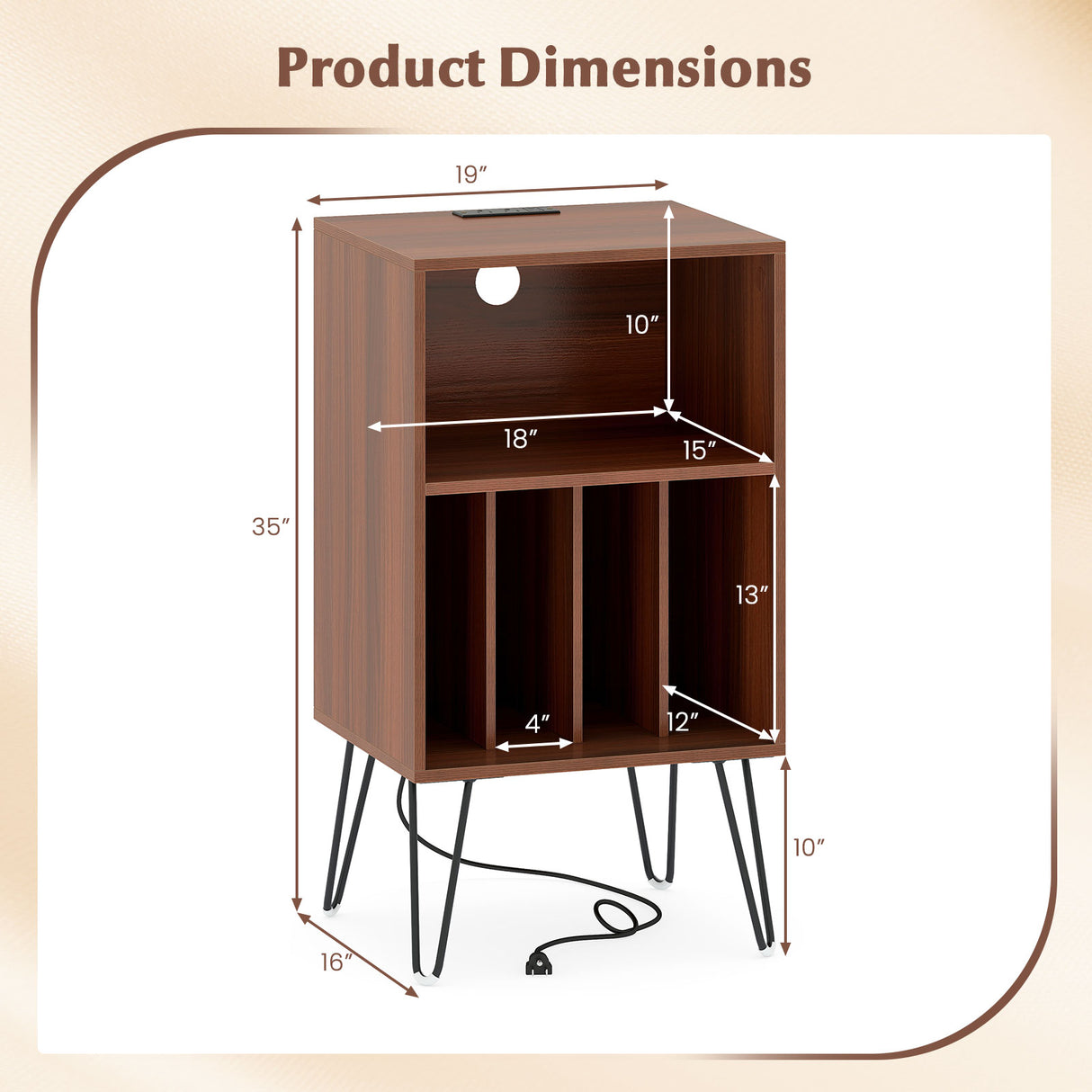 Record Player Stand with Charging Station Turntable Stand with Vinyl Storage-Walnut