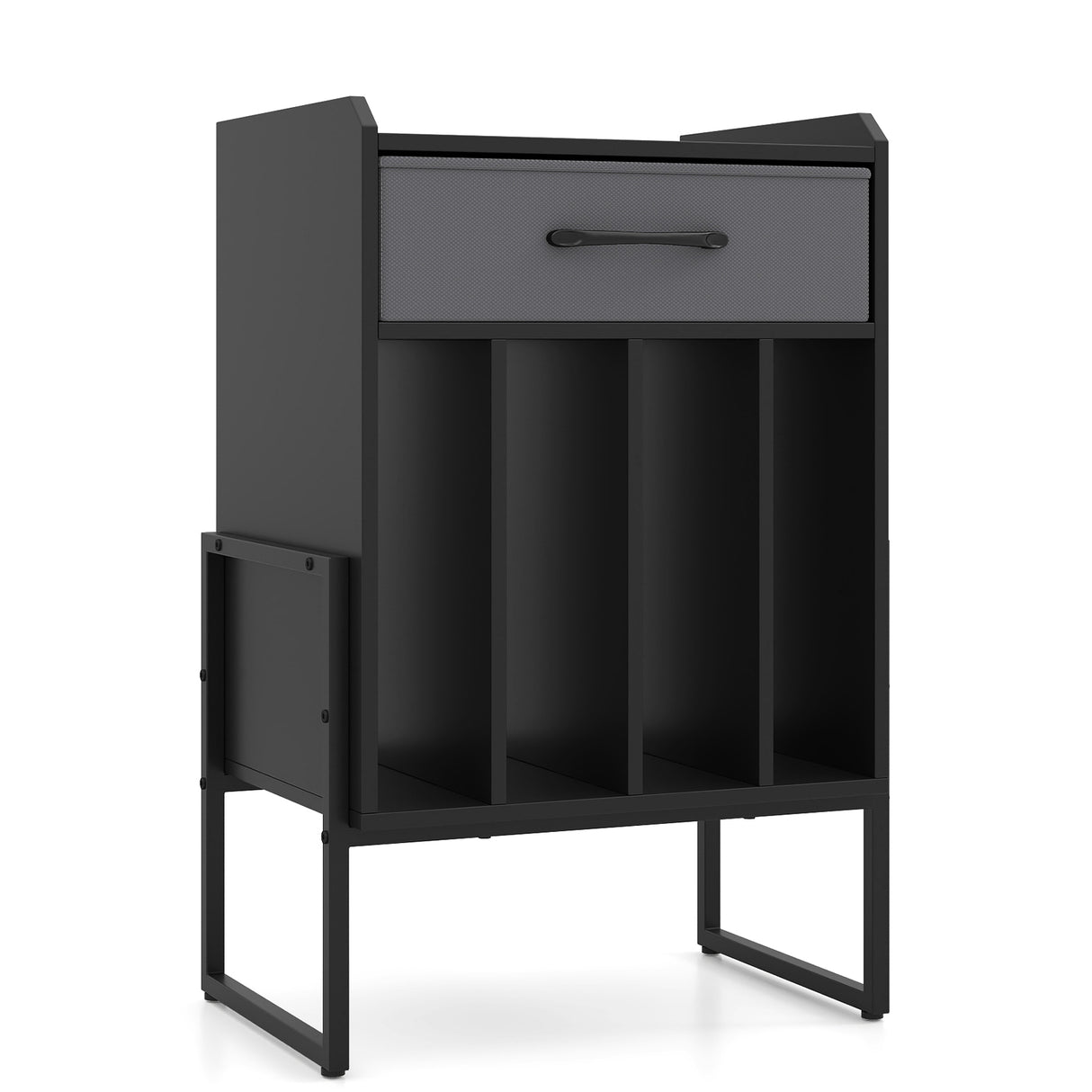 Record Player Stand with Drawer and Record Holder-Black