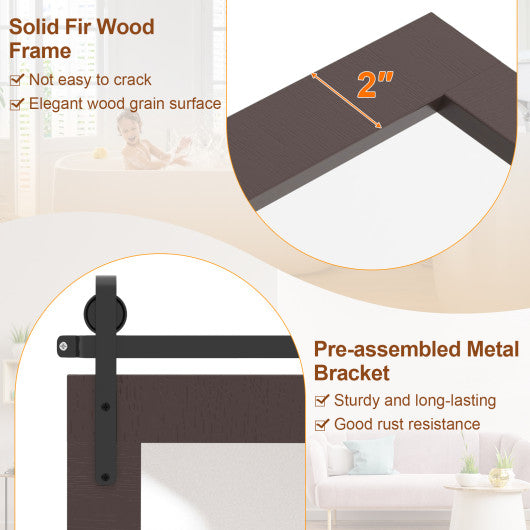 Rectangle Barn Door Style Wall Mounted Mirror with Solid Wood Frame-Walnut