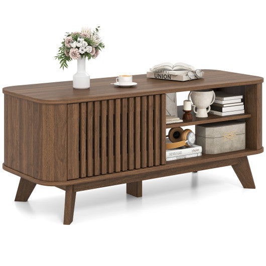 Rectangular Coffee Table with Storage and Adjustable Shelves-Walnut