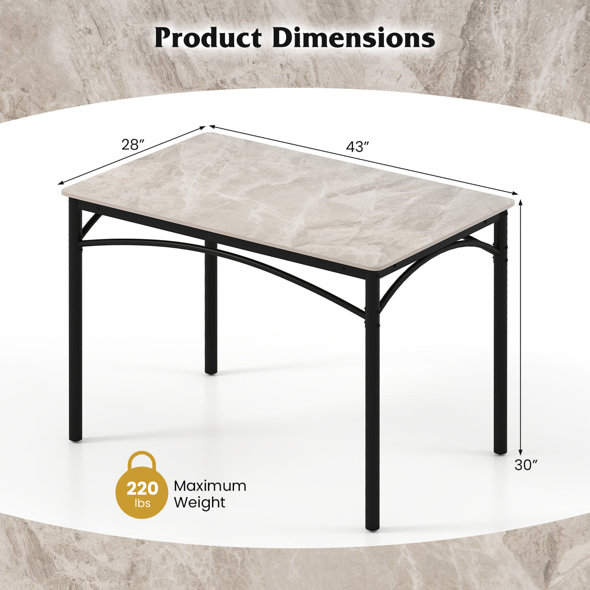 Rectangular Modern Sintered Stone Dining Table for 4 People-Grey
