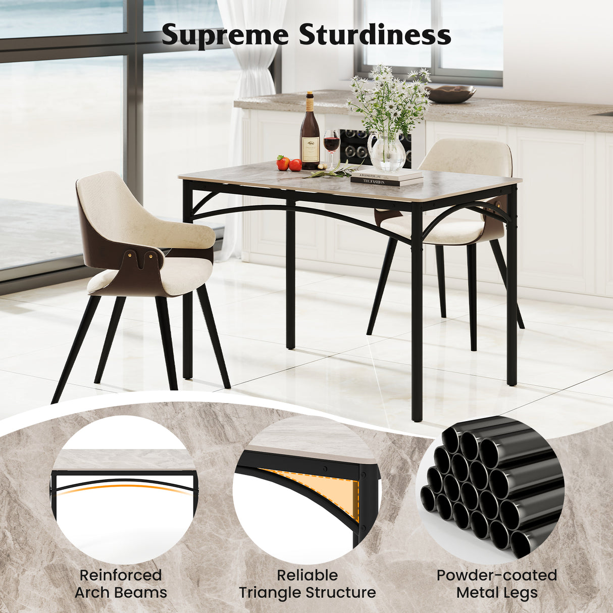 Rectangular Modern Sintered Stone Dining Table for 4 People-Grey
