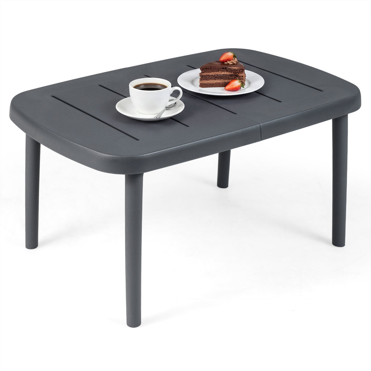 Rectangular Patio Storage Side Table with Aluminum Alloy Rods for Poolside-Gray