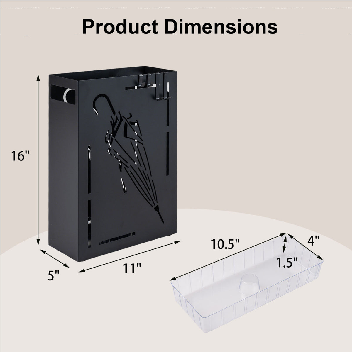 Rectangular Umbrella Holder Rack with Removable Drip Tray-Black