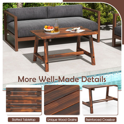 Solid Wood Patio Table with Slatted Tabletop for Garden Lawn Porch Balcony Poolside Living Room-Brown
