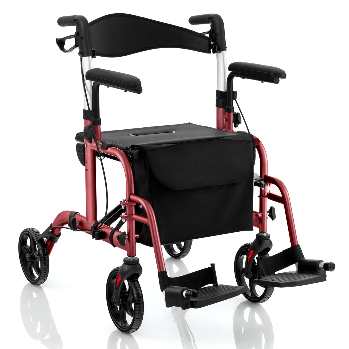 Folding Rollator Walker with Seat and Wheels Supports up to 300 lbs-Black