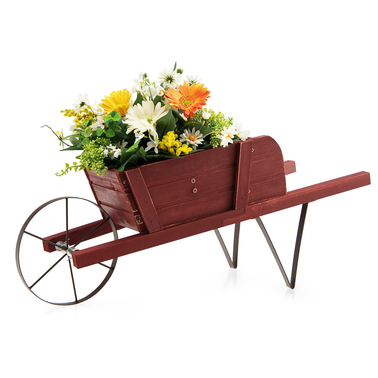 Wooden Wagon Planter with 9 Magnetic Accessories for Garden Yard-Walnut