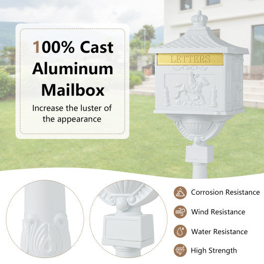 Retro Cast Aluminum Mailbox Security Postal Letter Box with Baffle Door-White