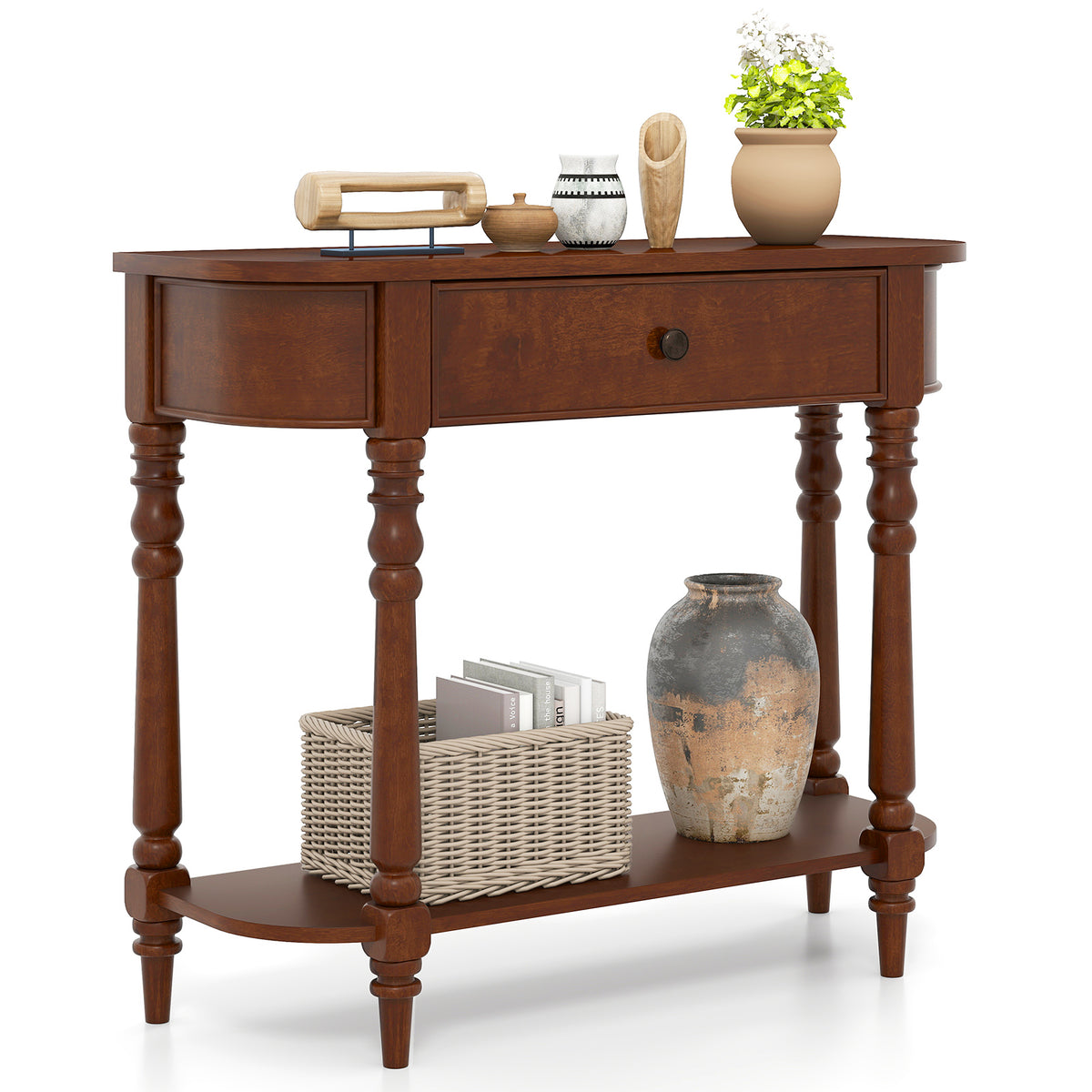Retro Console Table 36"L Wooden 2-Tier Narrow Behind Couch Foyer Table-Brown