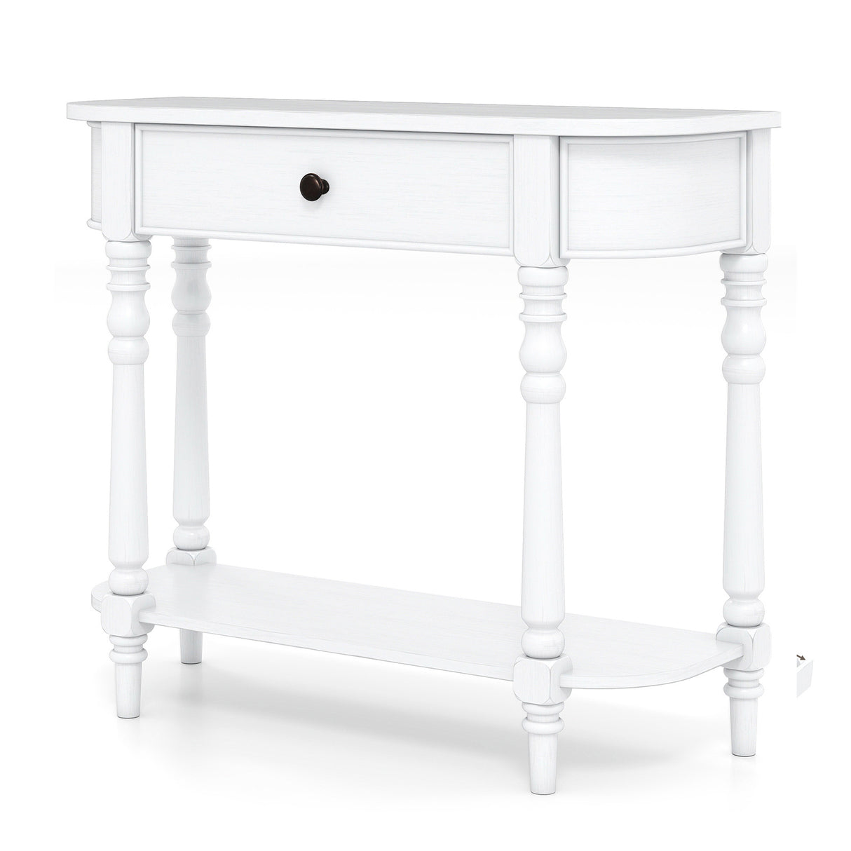 Retro Console Table 36"L Wooden 2-Tier Narrow Behind Couch Foyer Table-White