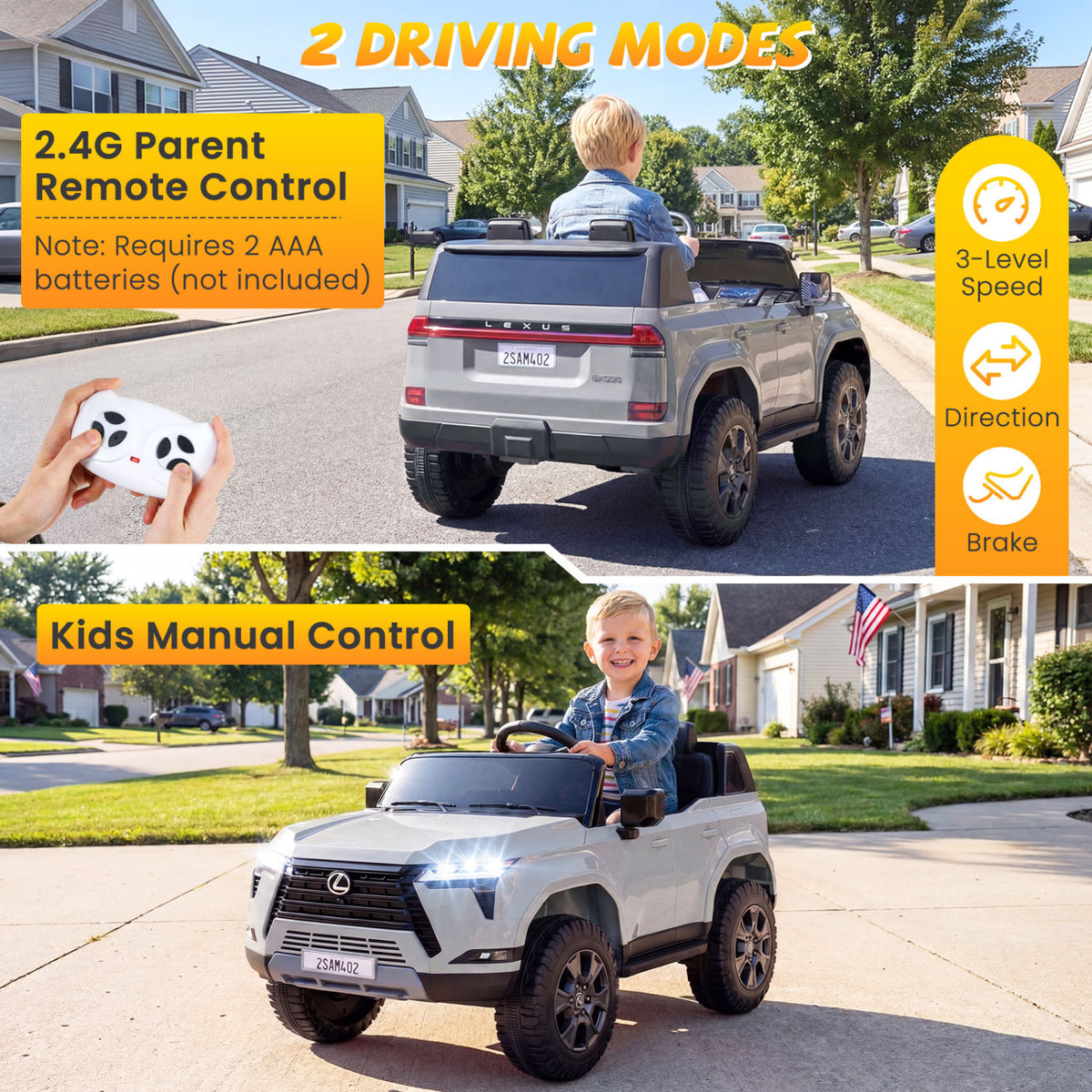 Ride on Car 24V 4WD Licensed LEXUS GX550 Electric Vehicle with Remote for Boys Girls Aged 3+-Grey