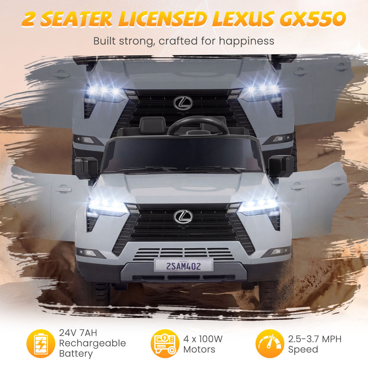 Ride on Car 24V 4WD Licensed LEXUS GX550 Electric Vehicle with Remote for Boys Girls Aged 3+-Grey