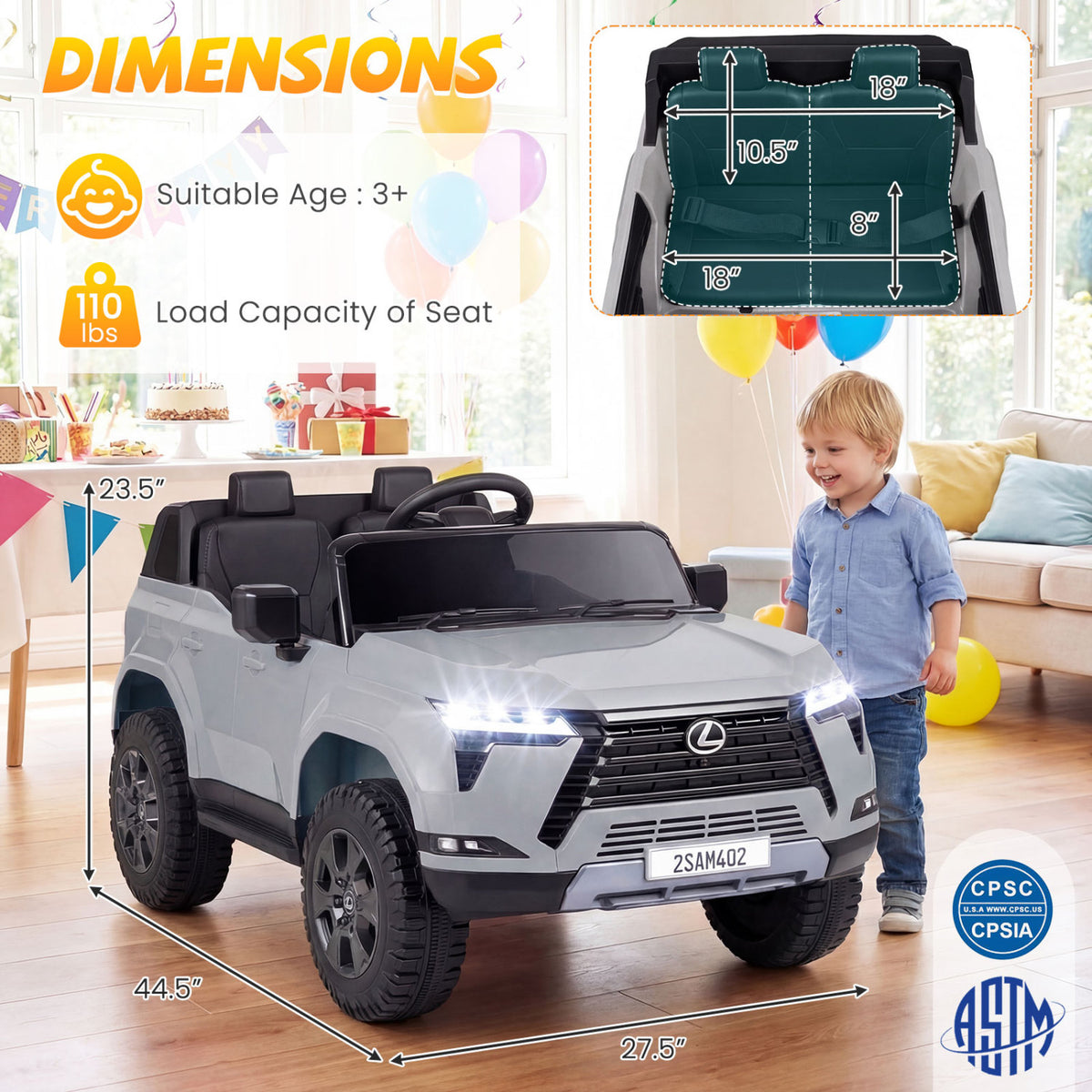Ride on Car 24V 4WD Licensed LEXUS GX550 Electric Vehicle with Remote for Boys Girls Aged 3+-Grey