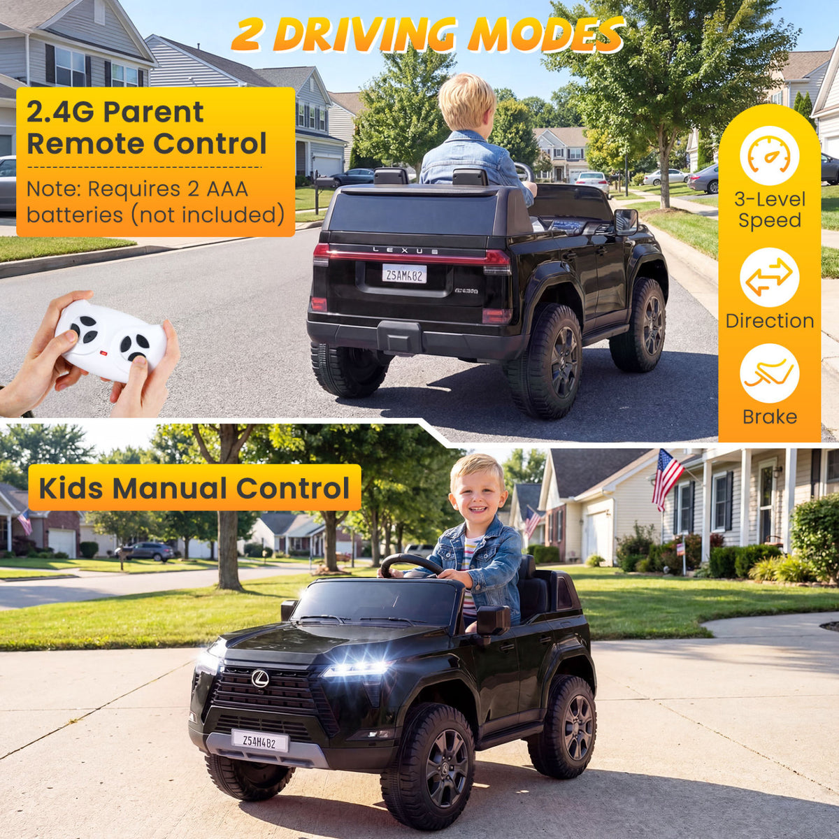 Ride on Car 24V 4WD Licensed LEXUS GX550 Electric Vehicle with Remote for Boys Girls Aged 3+-Black