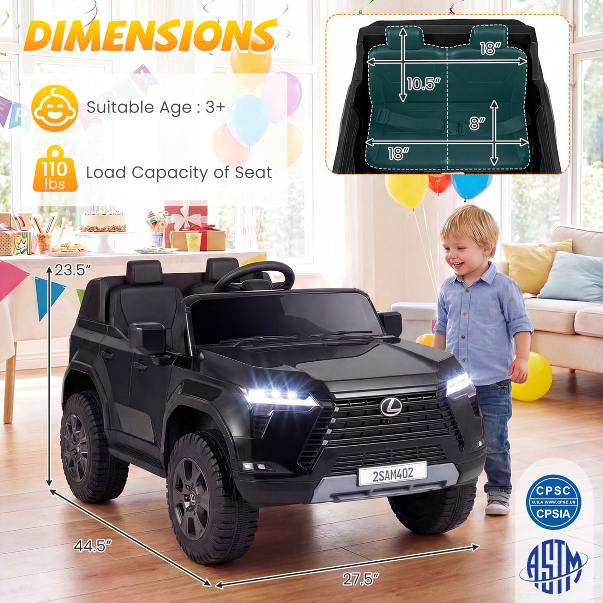Ride on Car 24V 4WD Licensed LEXUS GX550 Electric Vehicle with Remote for Boys Girls Aged 3+-Black