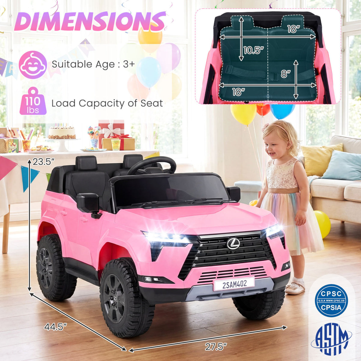 Ride on Car 24V 4WD Licensed LEXUS GX550 Electric Vehicle with Remote for Boys Girls Aged 3+-Pink